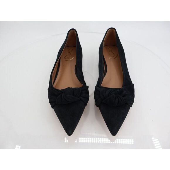 Sam Edelman Wheaton Ballet Flats Women 9.5 Black Suede Pointed Bow Slip On Comfy - Picture 3 of 10